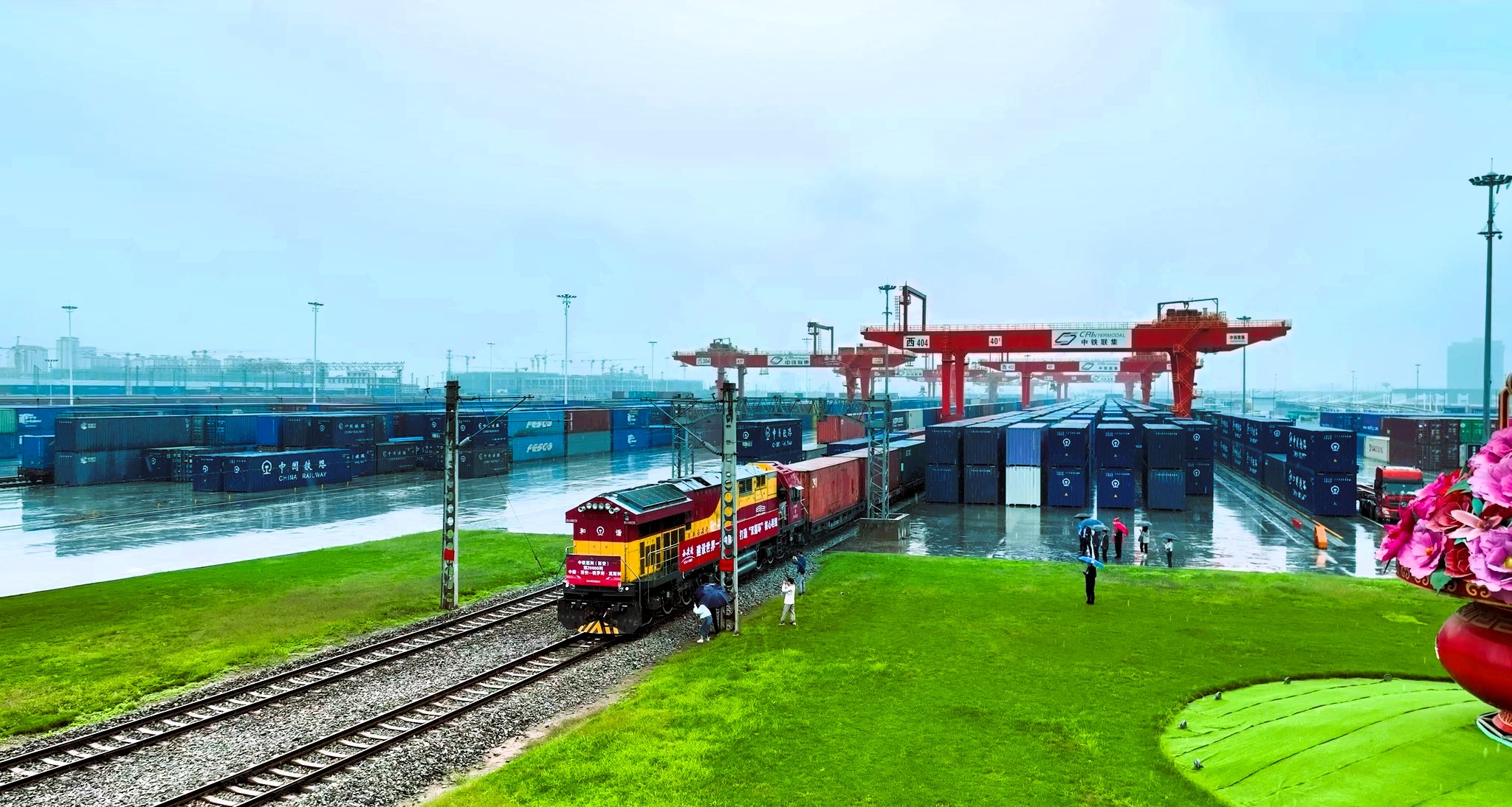 China Railway Express freight train at Xi’an International Port container terminal, departing on the China–Iran overland trade corridor
