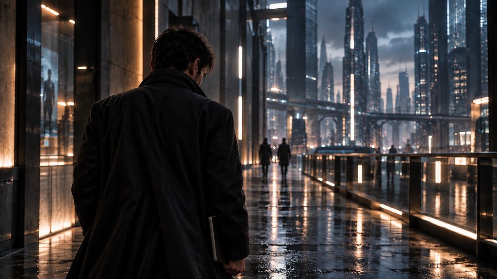 The “Citizen” moving through Nexara with a notebook concealed inside his dark coat